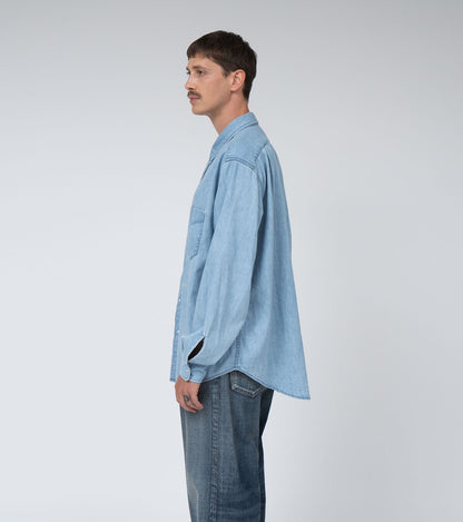 Nanamica REGULAR COLLAR LIGHT DENIM SHIRT-INDIGO BLEACH