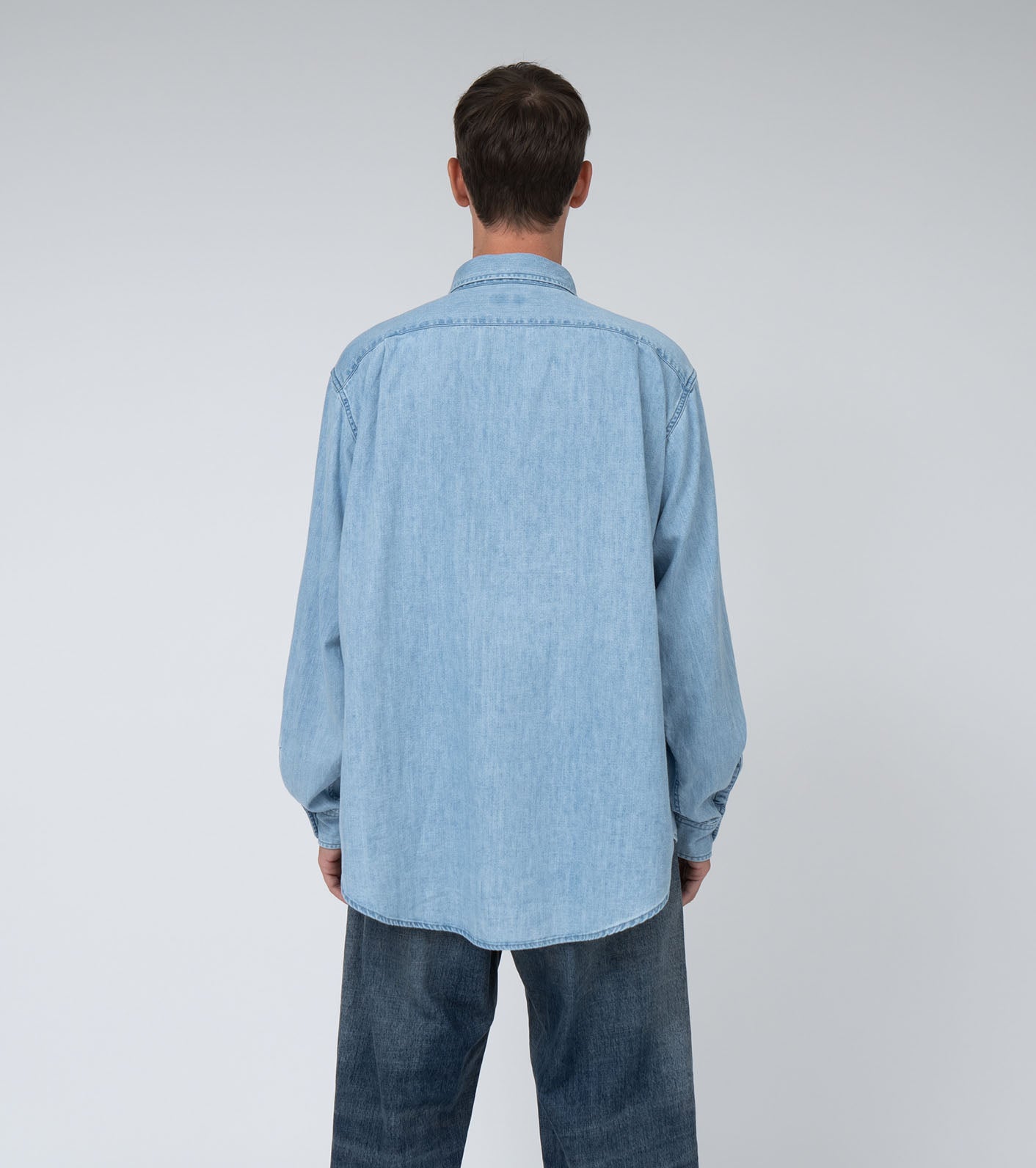Nanamica REGULAR COLLAR LIGHT DENIM SHIRT-INDIGO BLEACH