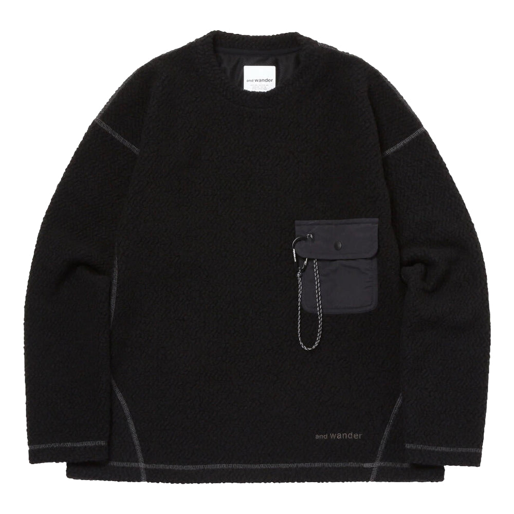 AND WANDER RE WOOL JQ CREW NECK-BLACK