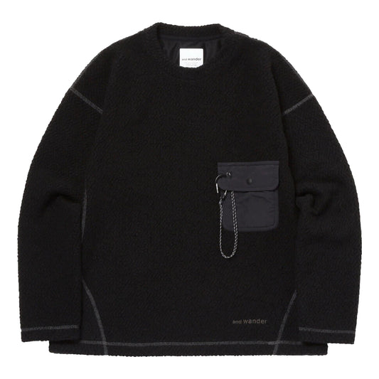 AND WANDER RE WOOL JQ CREW NECK-BLACK