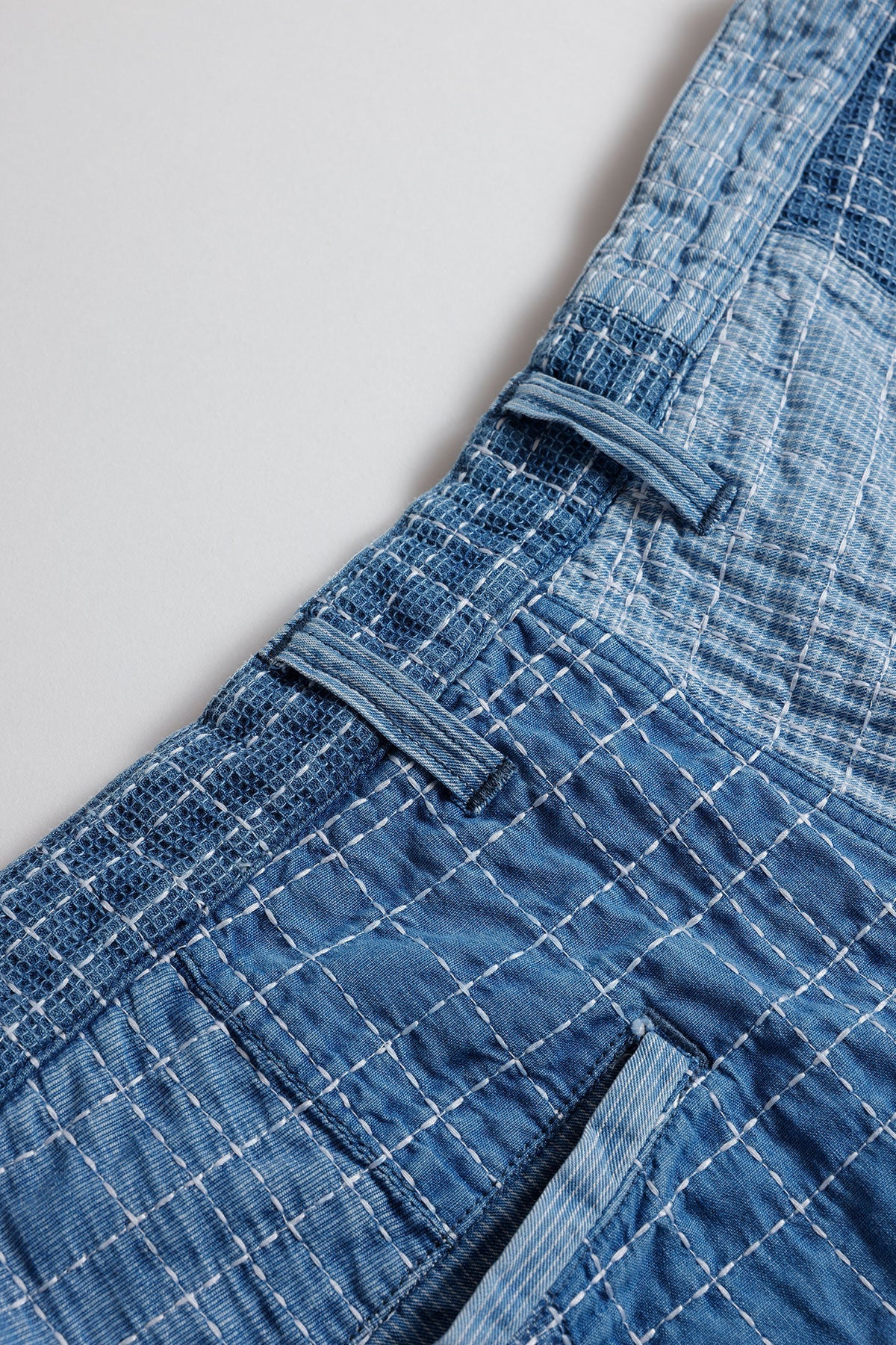 FUNDAMENTAL SASHIKO PATCHWORK SHORT PANTS 7YR WASH-INDIGO