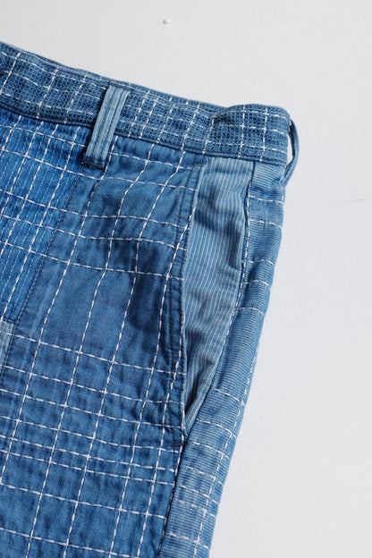 FUNDAMENTAL SASHIKO PATCHWORK SHORT PANTS 7YR WASH-INDIGO