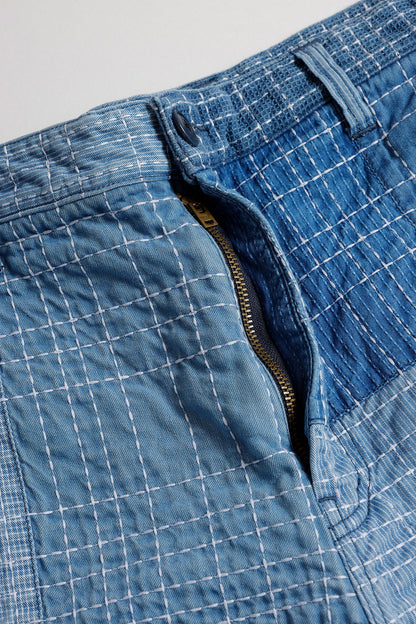 FUNDAMENTAL SASHIKO PATCHWORK SHORT PANTS 7YR WASH-INDIGO