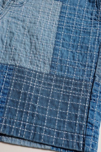 FUNDAMENTAL SASHIKO PATCHWORK SHORT PANTS 7YR WASH-INDIGO