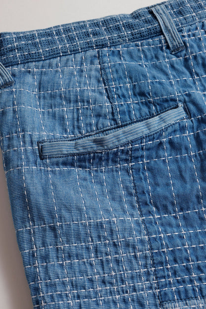 FUNDAMENTAL SASHIKO PATCHWORK SHORT PANTS 7YR WASH-INDIGO