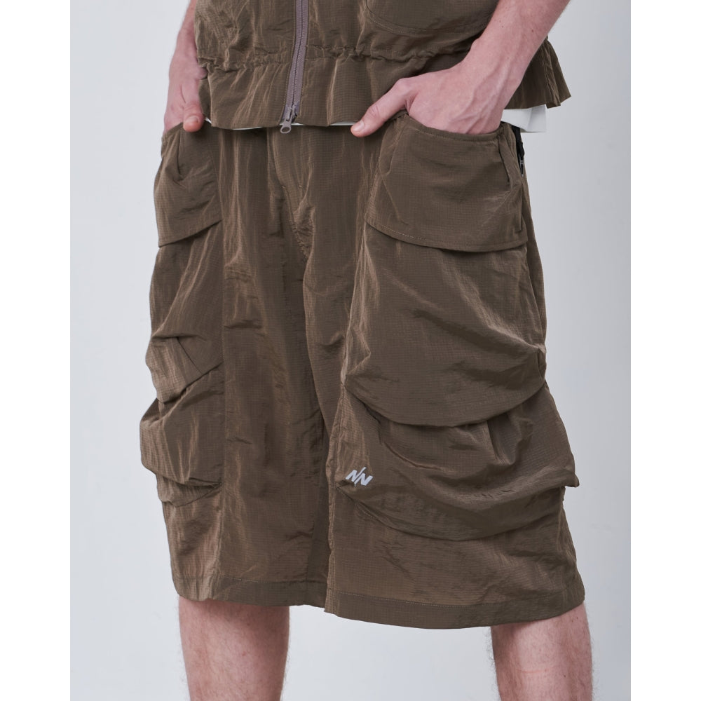 NINE POINT NINE SHOCKWAVE 3D POCKET SHORTS-METALLIC BROWN
