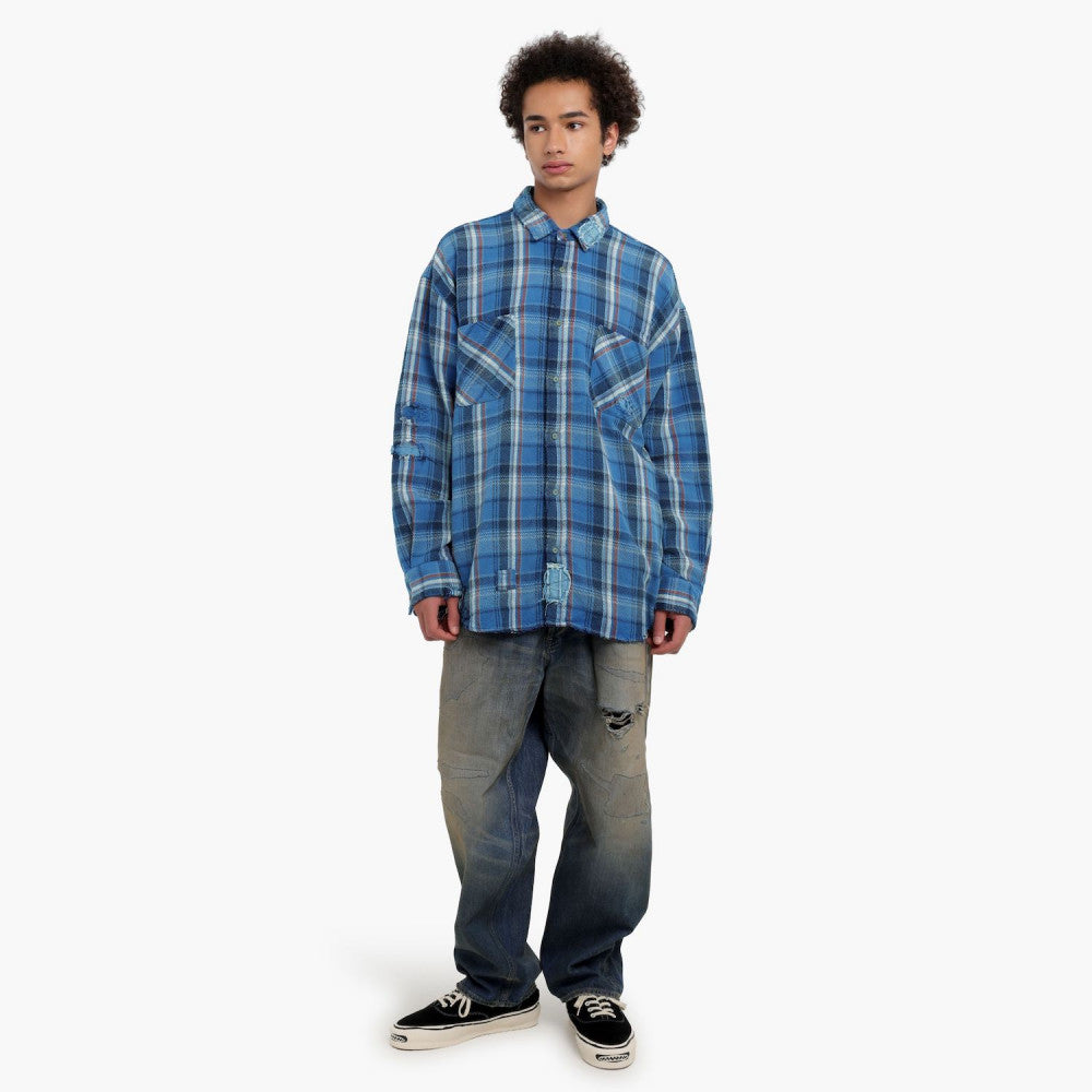 MADNESS SHREDDED CHECK SHIRT (MADE IN JAPAN)-BLUE