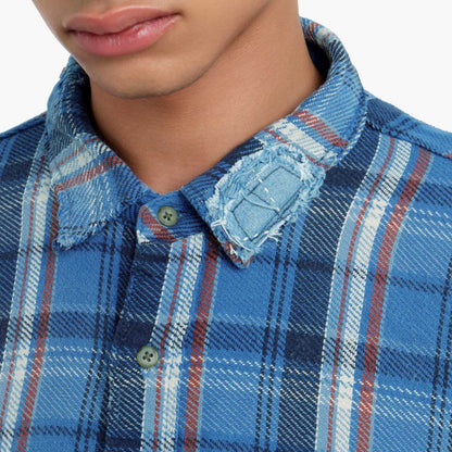 MADNESS SHREDDED CHECK SHIRT (MADE IN JAPAN)-BLUE