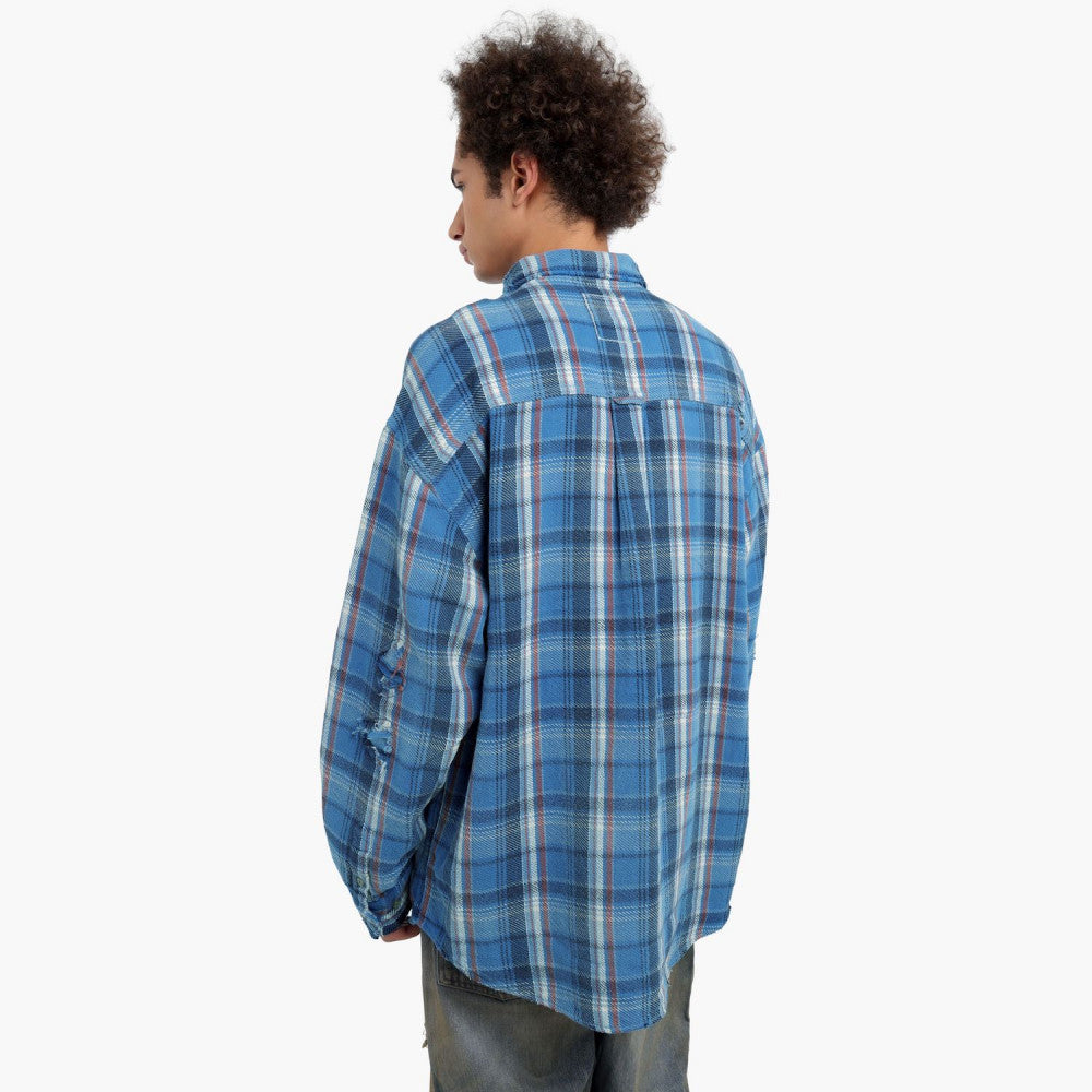 MADNESS SHREDDED CHECK SHIRT (MADE IN JAPAN)-BLUE