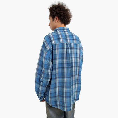 MADNESS SHREDDED CHECK SHIRT (MADE IN JAPAN)-BLUE