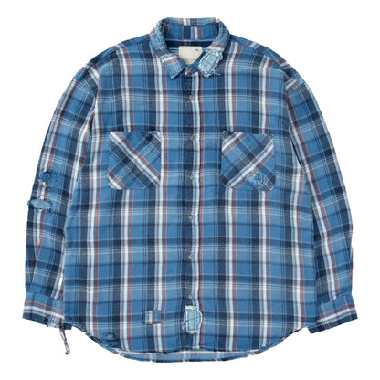 MADNESS SHREDDED CHECK SHIRT (MADE IN JAPAN)-BLUE