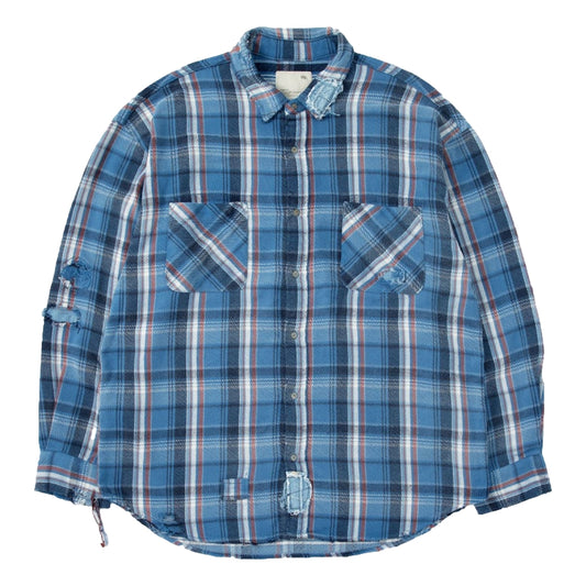 MADNESS SHREDDED CHECK SHIRT (MADE IN JAPAN)-BLUE