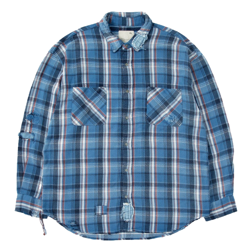 MADNESS SHREDDED CHECK SHIRT (MADE IN JAPAN)-BLUE