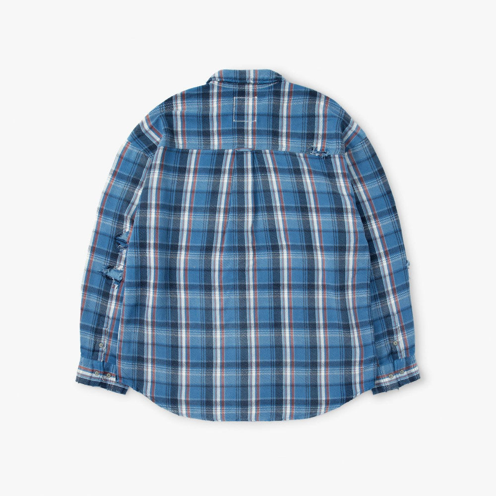 MADNESS SHREDDED CHECK SHIRT (MADE IN JAPAN)-BLUE