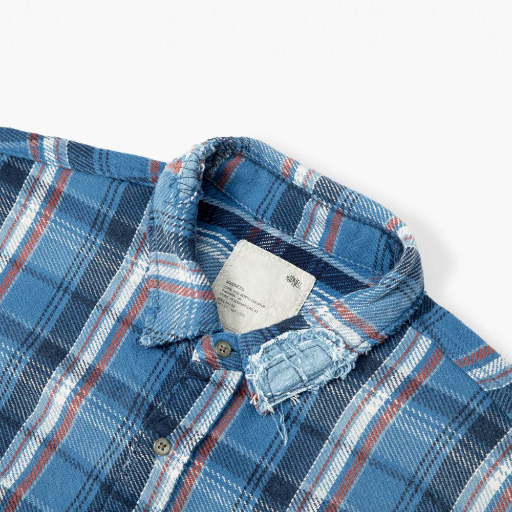 MADNESS SHREDDED CHECK SHIRT (MADE IN JAPAN)-BLUE