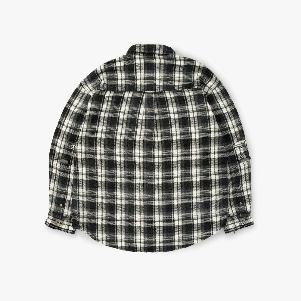 MADNESS SHREDDED CHECK SHIRT (MADE IN JAPAN)-BLACK