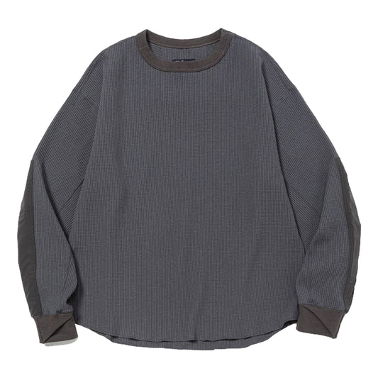 MEANSWHILE SOLOTEX WAFFLE L/S TEE-CHARCOAL