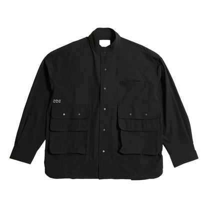OPEN DIALOGUE STAND COLLAR MULTI POCKET SHIRT-BLACK