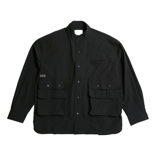 OPEN DIALOGUE STAND COLLAR MULTI POCKET SHIRT-BLACK