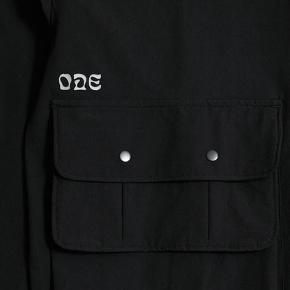 OPEN DIALOGUE STAND COLLAR MULTI POCKET SHIRT-BLACK