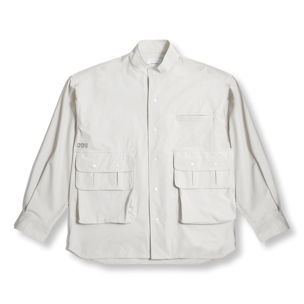 OPEN DIALOGUE STAND COLLAR MULTI POCKET SHIRT-GREY