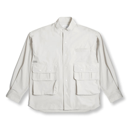 OPEN DIALOGUE STAND COLLAR MULTI POCKET SHIRT-GREY