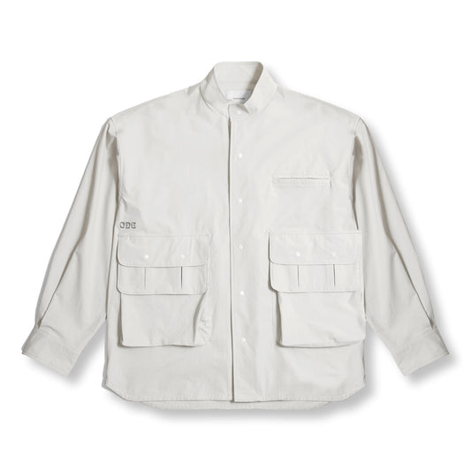 OPEN DIALOGUE STAND COLLAR MULTI POCKET SHIRT-GREY