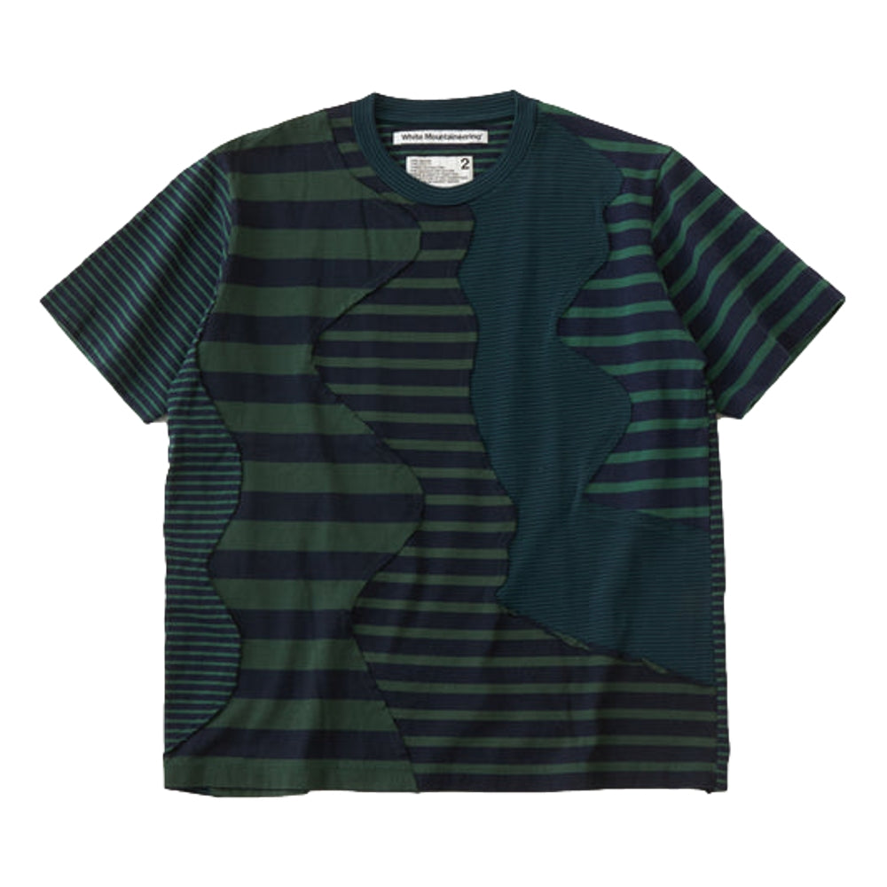 WHITE MOUNTAINEERING STRIPE PATCHWORK T-SHIRT-NAVY