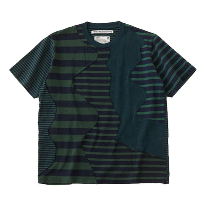 WHITE MOUNTAINEERING STRIPE PATCHWORK T-SHIRT-NAVY