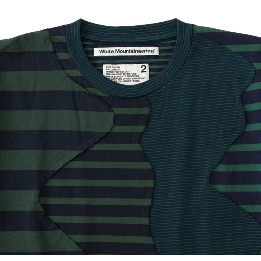 WHITE MOUNTAINEERING STRIPE PATCHWORK T-SHIRT-NAVY
