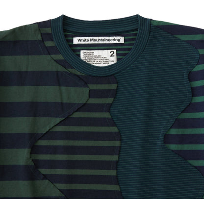 WHITE MOUNTAINEERING STRIPE PATCHWORK T-SHIRT-NAVY