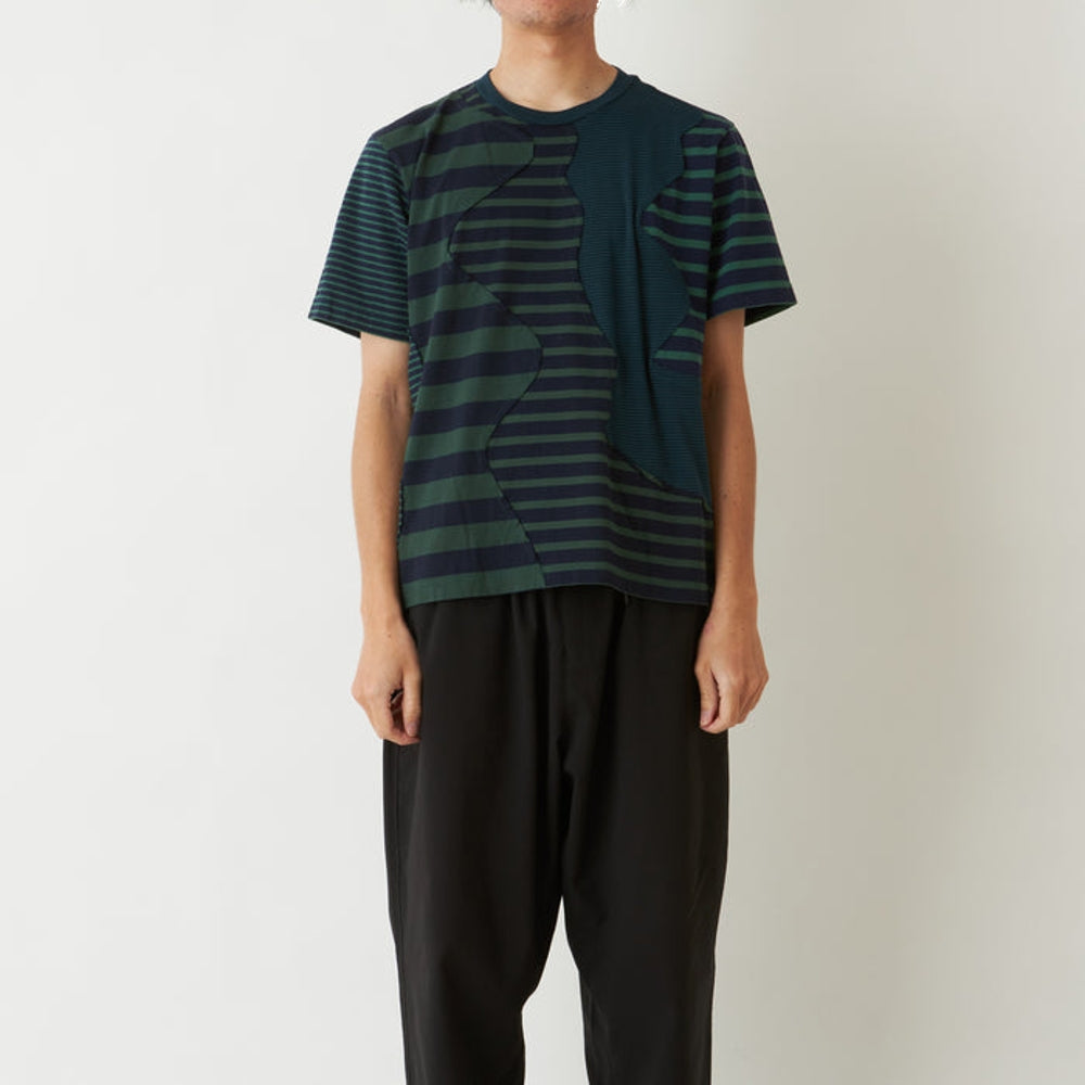 WHITE MOUNTAINEERING STRIPE PATCHWORK T-SHIRT-NAVY
