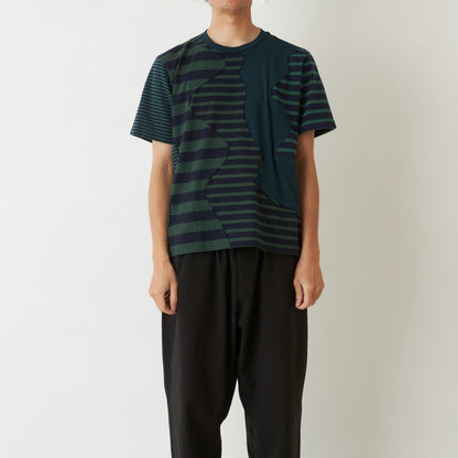 WHITE MOUNTAINEERING STRIPE PATCHWORK T-SHIRT-NAVY