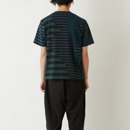 WHITE MOUNTAINEERING STRIPE PATCHWORK T-SHIRT-NAVY