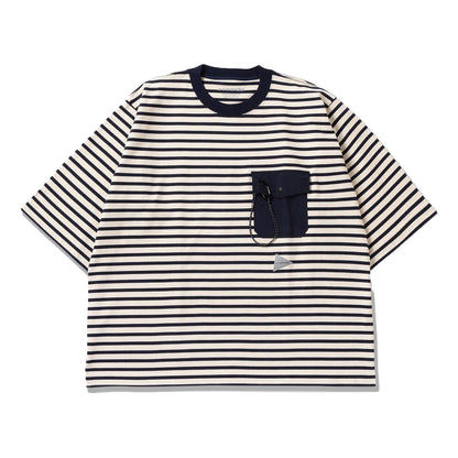 AND WANDER STRIPE POCKET SS TEE-NAVY
