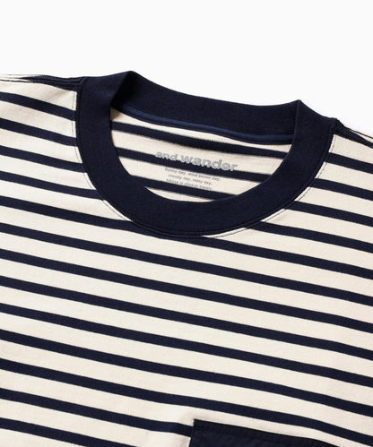 AND WANDER STRIPE POCKET SS TEE-NAVY