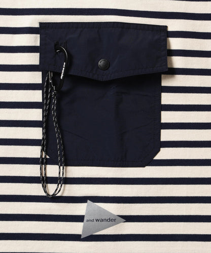AND WANDER STRIPE POCKET SS TEE-NAVY