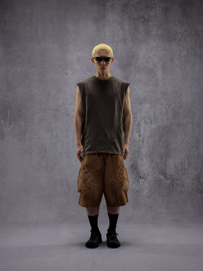 NINE POINT NINE THE SPIRAL TANK TOP-BROWN