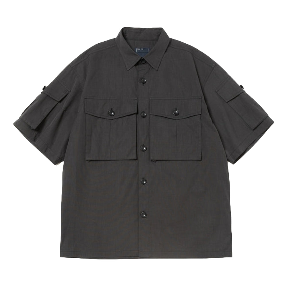 MEANSWHILE TRINITY CHAMBRAY SAFARI S/S SHIRT-IVORY BLACK