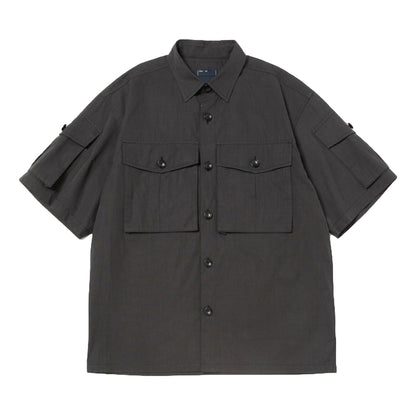 MEANSWHILE TRINITY CHAMBRAY SAFARI S/S SHIRT-IVORY BLACK