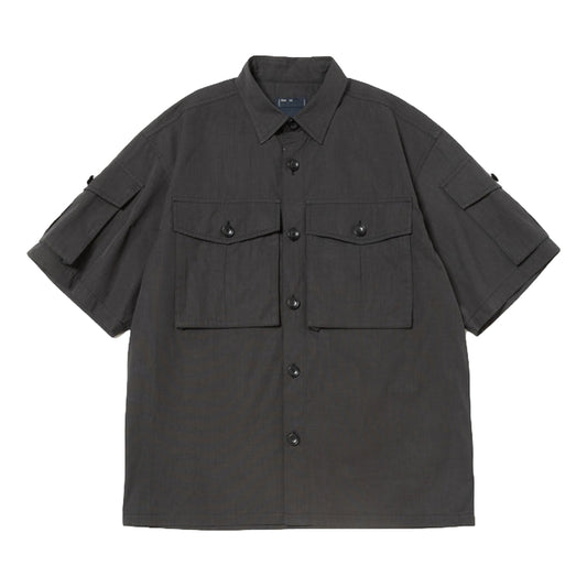 MEANSWHILE TRINITY CHAMBRAY SAFARI S/S SHIRT-IVORY BLACK