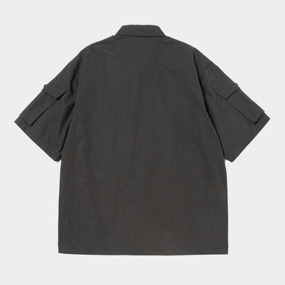 MEANSWHILE TRINITY CHAMBRAY SAFARI S/S SHIRT-IVORY BLACK