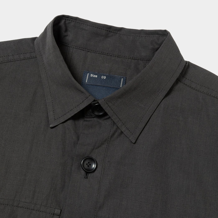 MEANSWHILE TRINITY CHAMBRAY SAFARI S/S SHIRT-IVORY BLACK