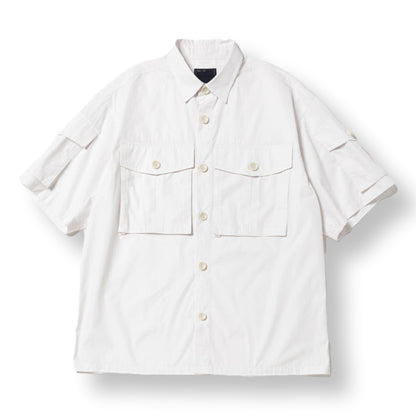 MEANSWHILE TRINITY CHAMBRAY SAFARI S/S SHIRT-WHITE