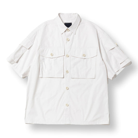 MEANSWHILE TRINITY CHAMBRAY SAFARI S/S SHIRT-WHITE