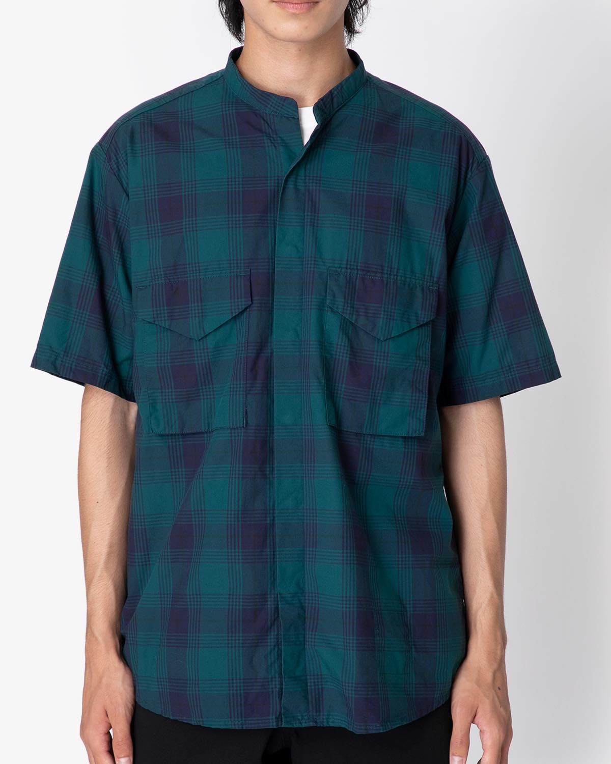 NONNATIVE TROOPER S/S SHIRT COTTON TYPEWRITER TARTAN CHECK-GREEN
