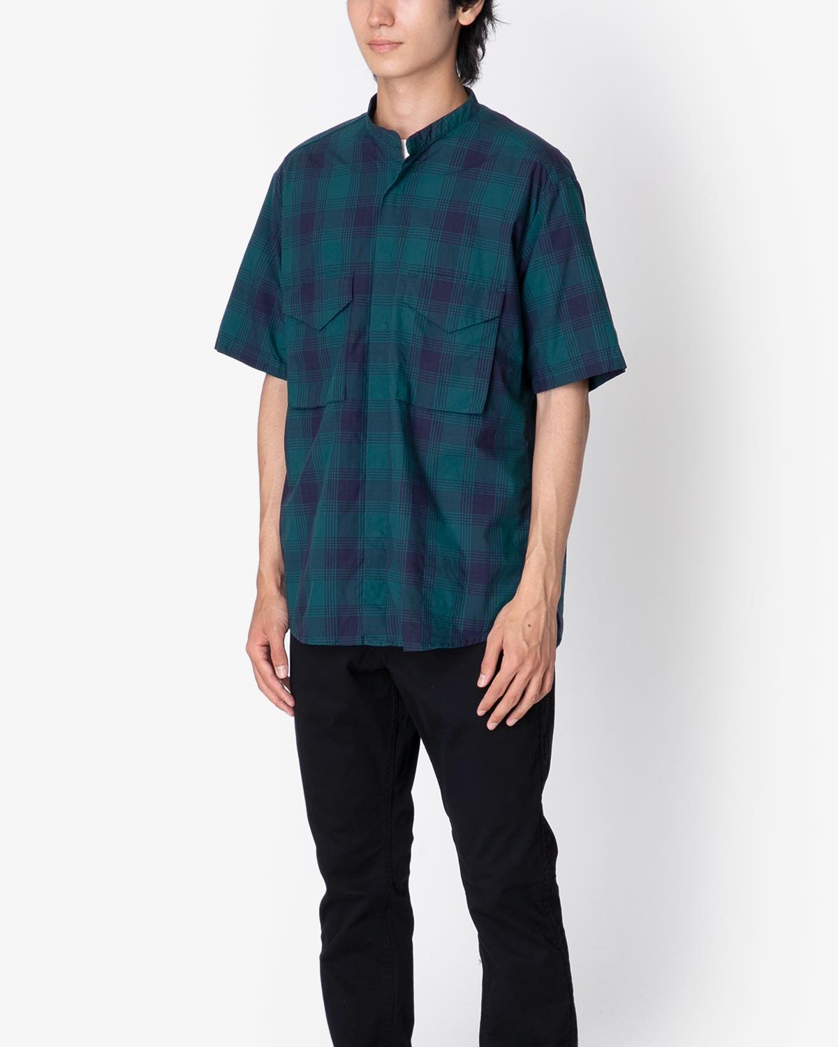 NONNATIVE TROOPER S/S SHIRT COTTON TYPEWRITER TARTAN CHECK-GREEN