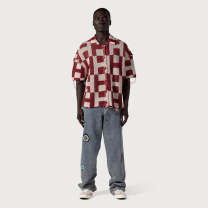 HONOR THE GIFT UNISEX CROCHET SS BUTTON DOWN-RED