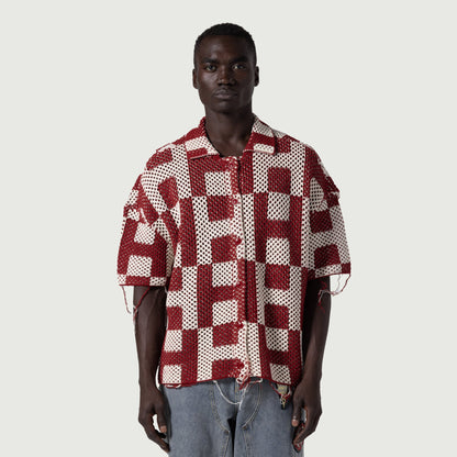 HONOR THE GIFT UNISEX CROCHET SS BUTTON DOWN-RED