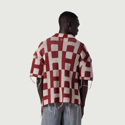 HONOR THE GIFT UNISEX CROCHET SS BUTTON DOWN-RED